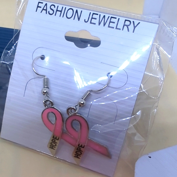 Breast Cancer HOPE Pink RIBBON Bracelet & Matching Earrings French Wires 3 PCS - Picture 10 of 12